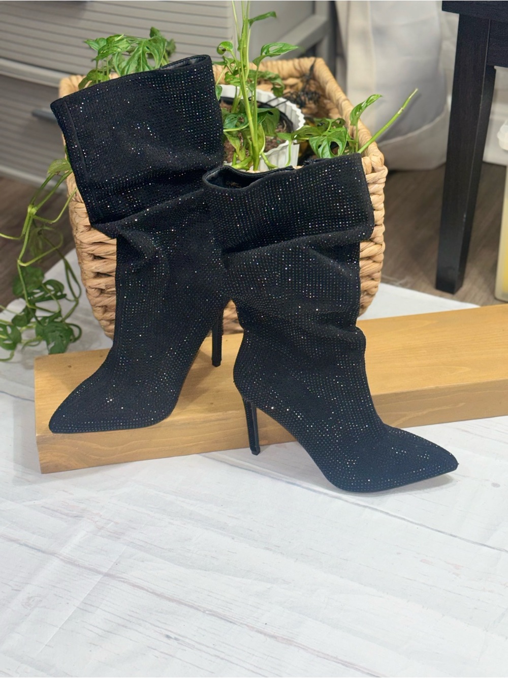 Sparkle Slouch Stiletto Ankle Boots in Black Size 10 Never Worn